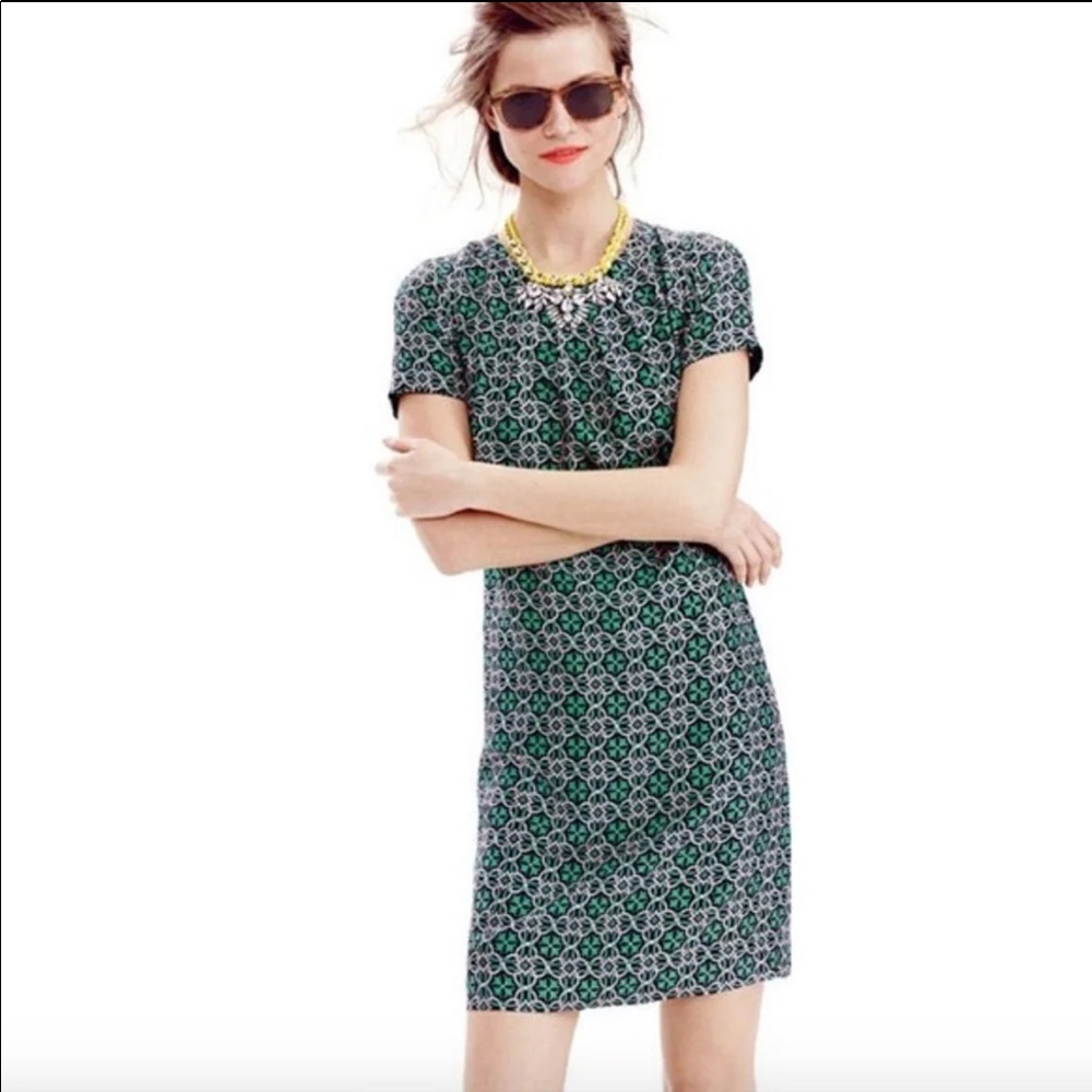 EUC J.Crew Lattice Medallion Silk Shift Dress